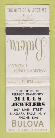 Matchbook Cover - Bulova Watches Mills Jewelry Niagara Falls NY WEAR