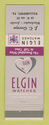 Matchbook Cover - Elgin Watches JC Greenya Jewelry Williamsport PA