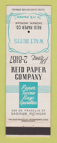Matchbook Cover - Reid Paper Company Walt Butts Saginaw MI