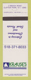 Matchbook Cover - Krause's Restaurant and Grove Clifton Park NY