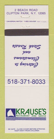 Matchbook Cover - Krause's Restaurant and Grove Clifton Park NY
