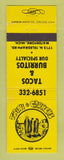 Matchbook Cover - Trini & Carmen's Tacos Mexican Food Waterford MI