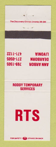 Matchbook Cover - Roddy Temporary Services Ann Arbor Dearborn Livonia MI