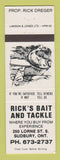 Matchbook Cover - Rick's Bait and Tackle Sudbury ON