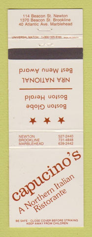 Matchbook Cover - Capucino's Italian Restaurant Newton Brookline Marblehead MA