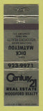Matchbook Cover - Century 21 Real Estate Woodford Realty Dick Matweyou Akron? OH