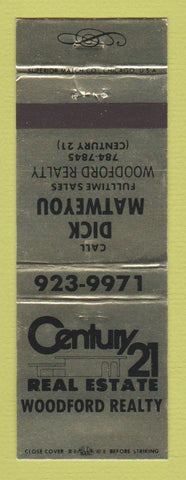 Matchbook Cover - Century 21 Real Estate Woodford Realty Dick Matweyou Akron? OH