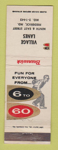 Matchbook Cover - Village Lanes Bowling Brunswick Frederick MD