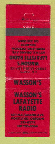 Matchbook Cover - Wasson's Lafayette Radio Portland OR CB
