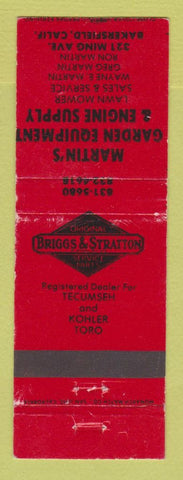 Matchbook Cover - Briggs Stratton Mowers Bakersfield CA Martin's Garden WEAR