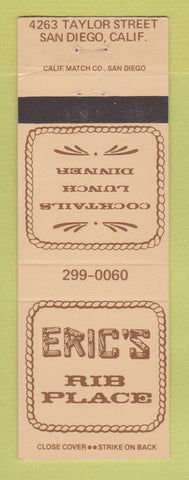 Matchbook Cover - Eric's Rib Place San Diego CA