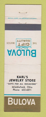Matchbook Cover - Bulova Watches Karl's Jewelry Middlefield OH