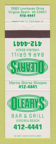 Matchbook Cover - O'Leary's Bar Grill Virginia Beach VA