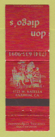 Matchbook Cover - Don Diego's Mexican Restaurant Anaheim CA