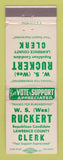 Matchbook Cover - WS Wes Ruckert Lawrence County Clerk Election WEAR