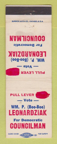Matchbook Cover - Wm Leonardziak Councilman Election WORN