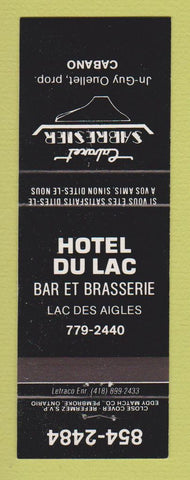 Matchbook Cover - Cabaret Sabresier Hotel Du Lac Cabano Lac Des Aigles QC