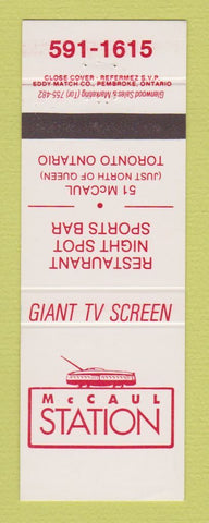Matchbook Cover - McCaul Station Restaurant Toronto ON