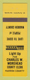 Matchbook Cover - Charles Morehead County Clerk Election Warren County