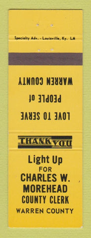 Matchbook Cover - Charles Morehead County Clerk Election Warren County
