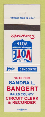 Matchbook Cover - Sandra Bangert Ralls County Recorder Election