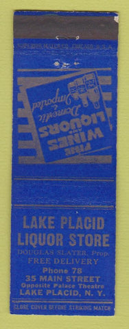 Matchbook Cover - Lake Placid Liquor Store NY BLUE