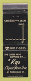 Matchbook Cover - Rye Liquor Store WORN BACK