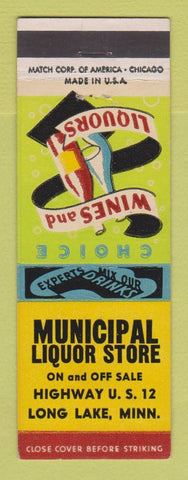 Matchbook Cover - Municipal Liquor Store Long Lake MN WORN BACK