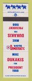 Matchbook Cover - Mike Dukakis for President 1988