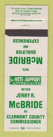 Matchbook Cover - Jerry McBride Clermont County Commissioner Election OH