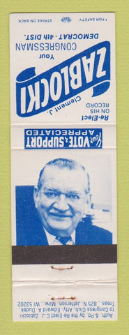 Matchbook Cover - Clement Zablocki Congress Election Milwaukee WI WEAR