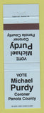 Matchbook Cover - Michael Purdy Coroner Election Panola County TX?