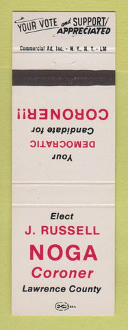 Matchbook Cover - J Russell Noga Coroner Lawrence County Election