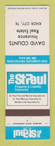 Matchbook Cover - St Paul Insurance David Counts Real Estate Knox City TX