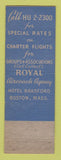 Matchbook Cover - Royal Aircoach Agency Hotel Bradford Boston MA Travel