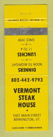 Matchbook Cover - Vermont Steak House Bennington VT WEAR