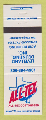 Matchbook Cover - All Tex Cotton Seed Levelland Delinting TX