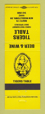 Matchbook Cover - Tigers Table Restaurant New Middletown OH