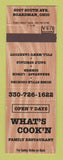 Matchbook Cover - What's Cook'n Family Restaurant Boardman OH
