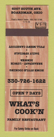 Matchbook Cover - What's Cook'n Family Restaurant Boardman OH