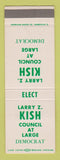 Matchbook Cover - Larry Kish Council at Large Election SAMPLE WEAR
