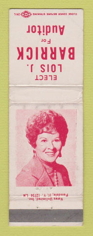 Matchbook Cover - Lois Barrick Auditor Election WORN
