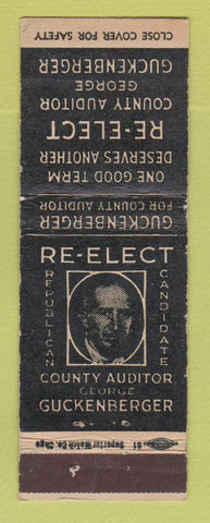 Matchbook Cover - George Guckenberger for County Auditor Election WEAR MISPRINT