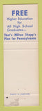 Matchbook Cover - Milton Shapp for Governor PA Pennsylvania