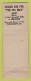 Matchbook Cover - Del Mar Motel El Segundo CA Los Angeles