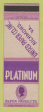Matchbook Cover - Platinum Paper Products United Paper Richmond VA