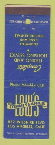 Matchbook Cover - Low's Commissaries Los Angeles CA equipment rental