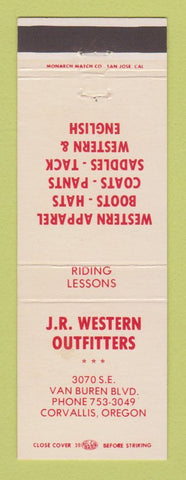 Matchbook Cover - JR Wester nOutfitters Clothes Corvallis OR