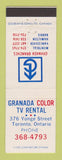 Matchbook Cover - Granada Color TV Rental Toronto ON Barrie Hamilton