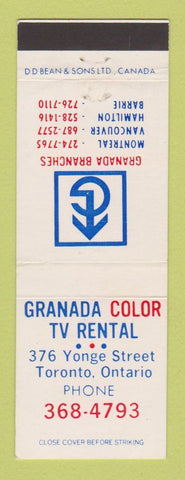 Matchbook Cover - Granada Color TV Rental Toronto ON Barrie Hamilton